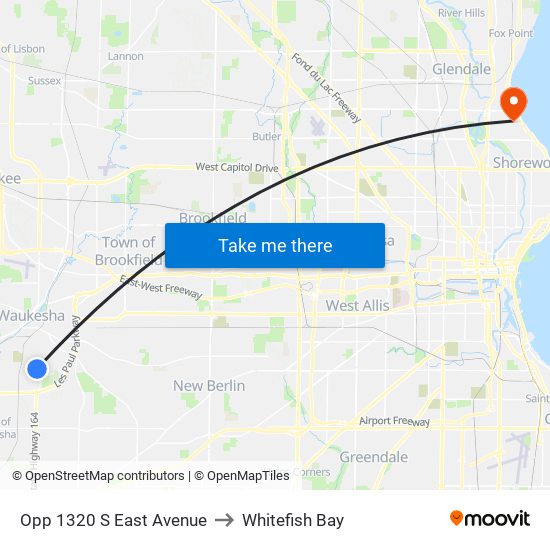 Opp 1320 S East Avenue to Whitefish Bay map