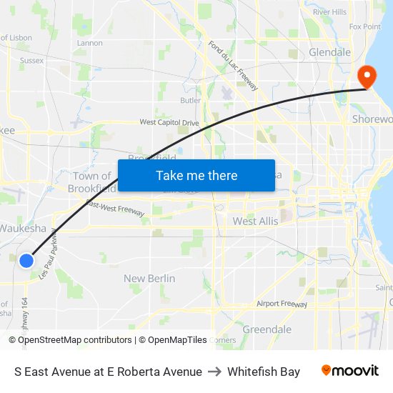 S East Avenue at E Roberta Avenue to Whitefish Bay map