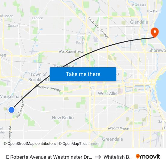 E Roberta Avenue at Westminster Drive to Whitefish Bay map