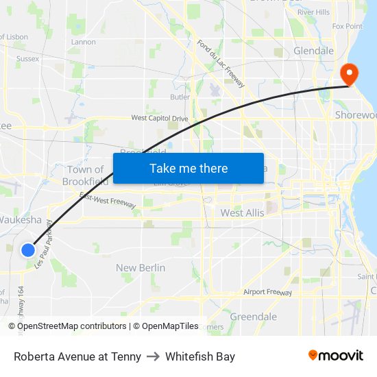 Roberta Avenue at Tenny to Whitefish Bay map