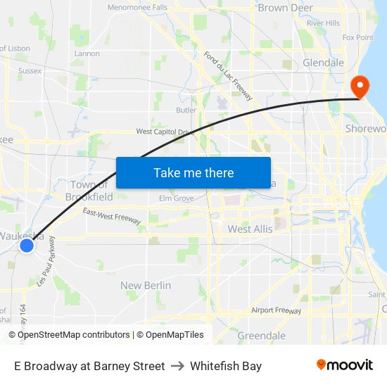 E Broadway at Barney Street to Whitefish Bay map