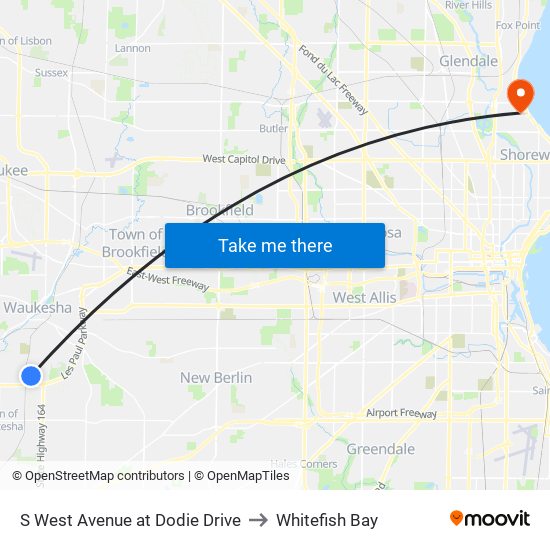 S West Avenue at Dodie Drive to Whitefish Bay map