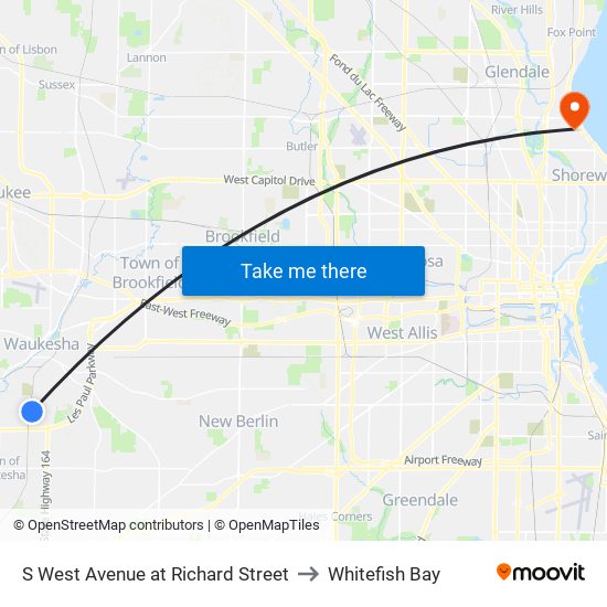 S West Avenue at Richard Street to Whitefish Bay map
