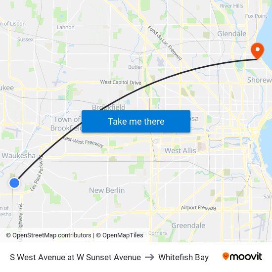 S West Avenue at W Sunset Avenue to Whitefish Bay map