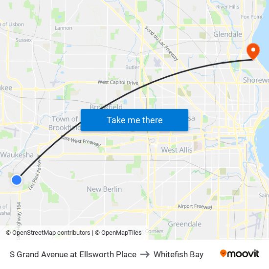 S Grand Avenue at Ellsworth Place to Whitefish Bay map
