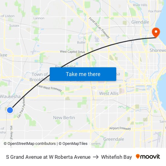 S Grand Avenue at W Roberta Avenue to Whitefish Bay map
