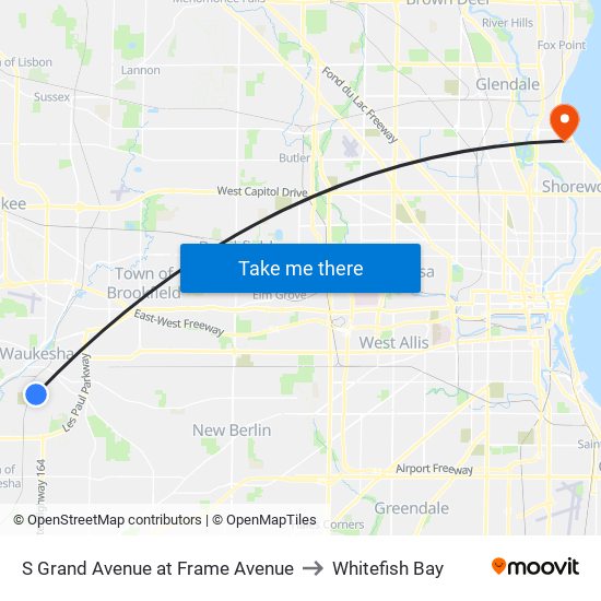 S Grand Avenue at Frame Avenue to Whitefish Bay map