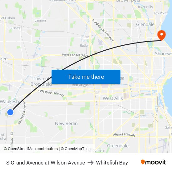S Grand Avenue at Wilson Avenue to Whitefish Bay map