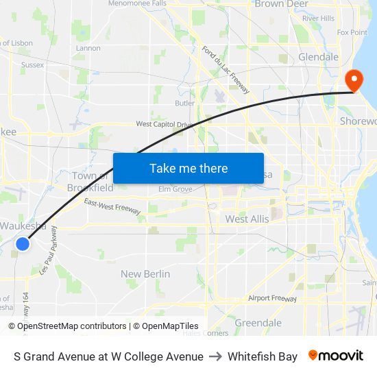 S Grand Avenue at W College Avenue to Whitefish Bay map