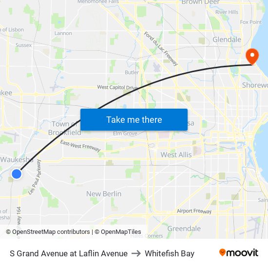 S Grand Avenue at Laflin Avenue to Whitefish Bay map