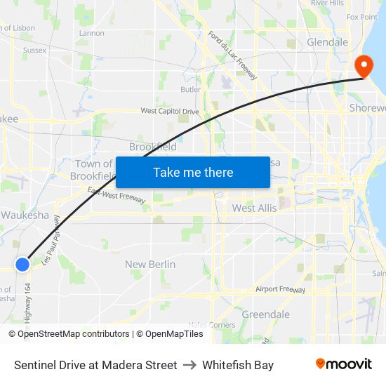 Sentinel Drive at Madera Street to Whitefish Bay map