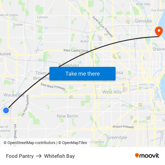 Food Pantry to Whitefish Bay map