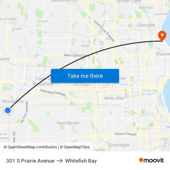 301 S Prairie Avenue to Whitefish Bay map