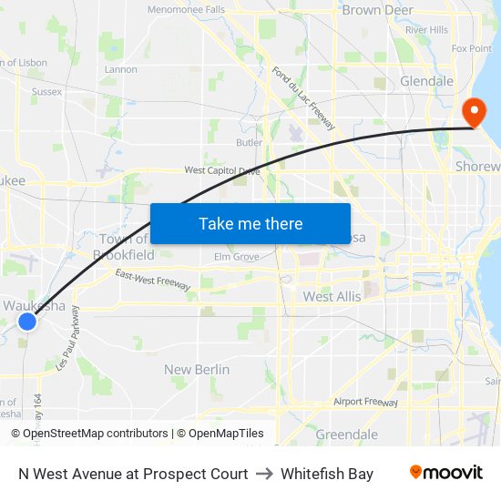 N West Avenue at Prospect Court to Whitefish Bay map