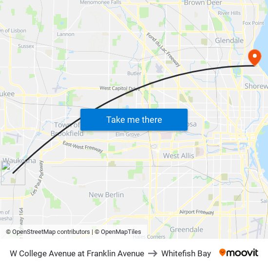 W College Avenue at Franklin Avenue to Whitefish Bay map