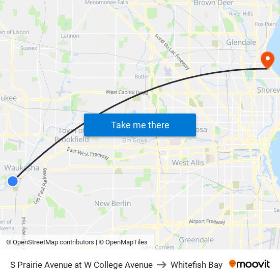 S Prairie Avenue at W College Avenue to Whitefish Bay map