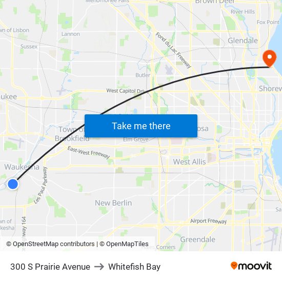 300 S Prairie Avenue to Whitefish Bay map