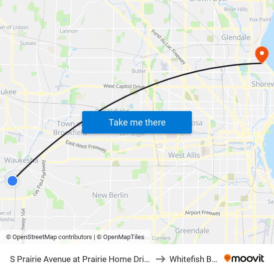 S Prairie Avenue at Prairie Home Drive to Whitefish Bay map