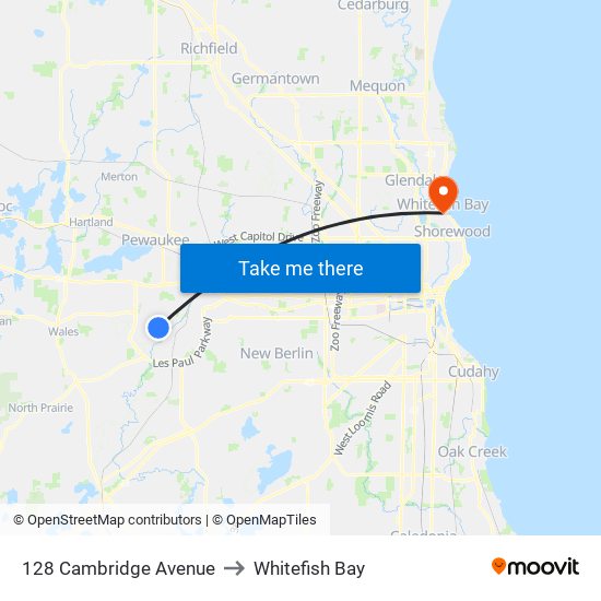 128 Cambridge Avenue to Whitefish Bay map