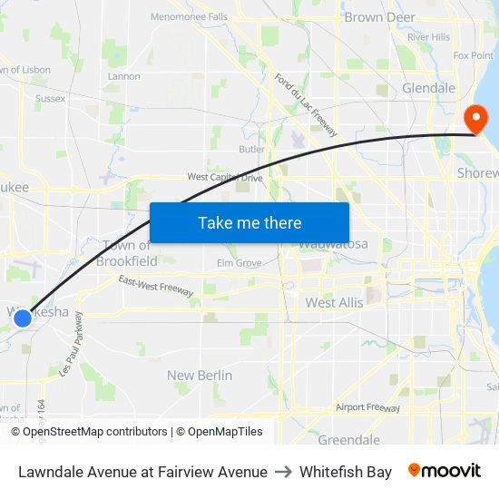 Lawndale Avenue at Fairview Avenue to Whitefish Bay map