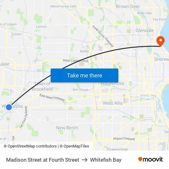 Madison Street at Fourth Street to Whitefish Bay map