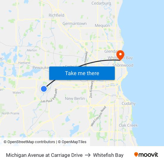 Michigan Avenue at Carriage Drive to Whitefish Bay map