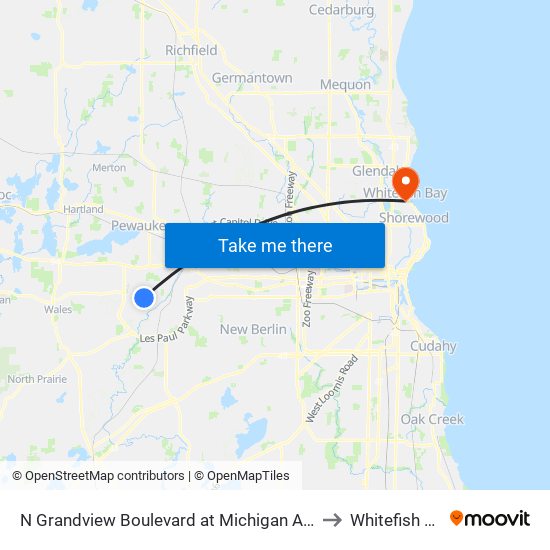N Grandview Boulevard at Michigan Avenue to Whitefish Bay map