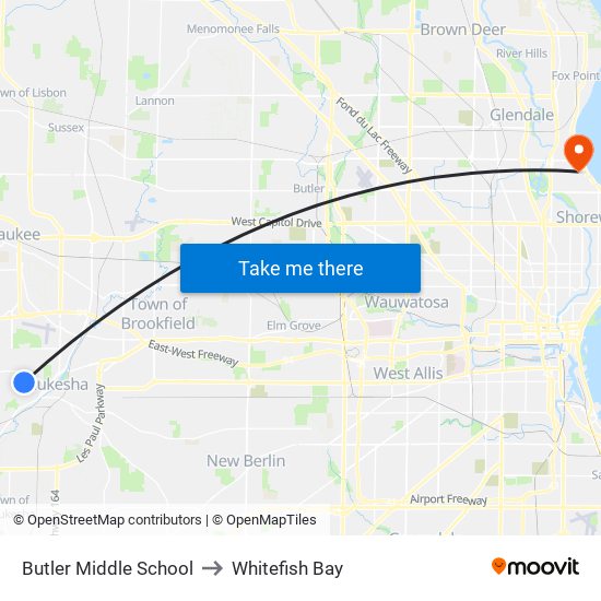 Butler Middle School to Whitefish Bay map