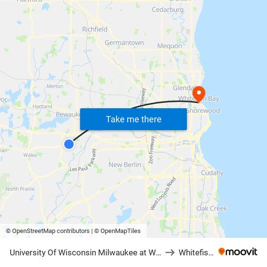 University Of Wisconsin Milwaukee at Waukesha Fine Arts to Whitefish Bay map