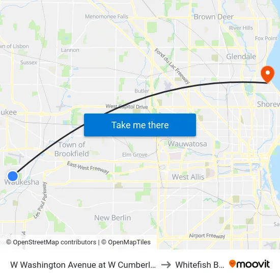 W Washington Avenue at W Cumberland to Whitefish Bay map