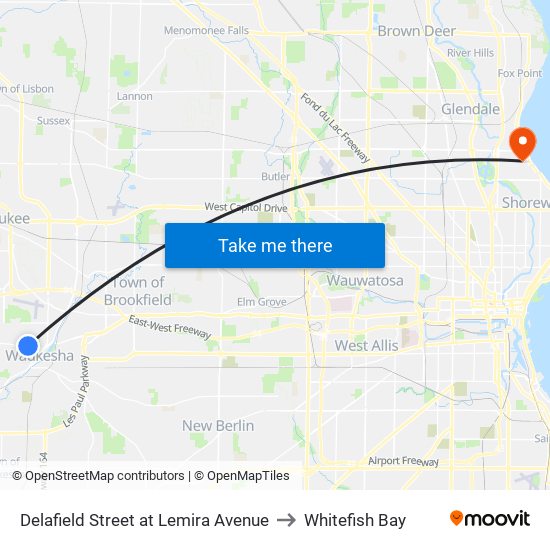 Delafield Street at Lemira Avenue to Whitefish Bay map