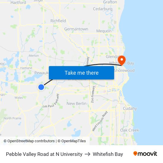 Pebble Valley Road at N University to Whitefish Bay map