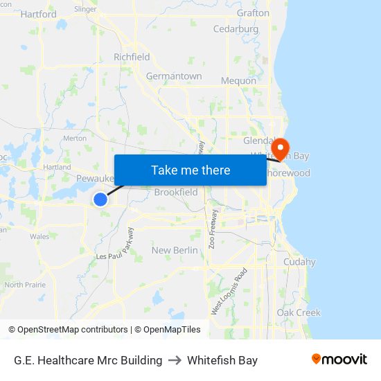 G.E. Healthcare Mrc Building to Whitefish Bay map