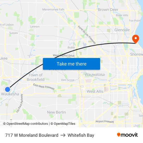 717 W Moreland Boulevard to Whitefish Bay map