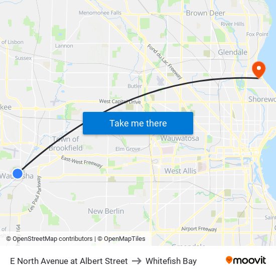 E North Avenue at Albert Street to Whitefish Bay map