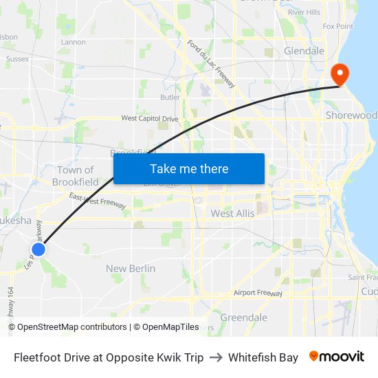 Fleetfoot Drive at Opposite Kwik Trip to Whitefish Bay map