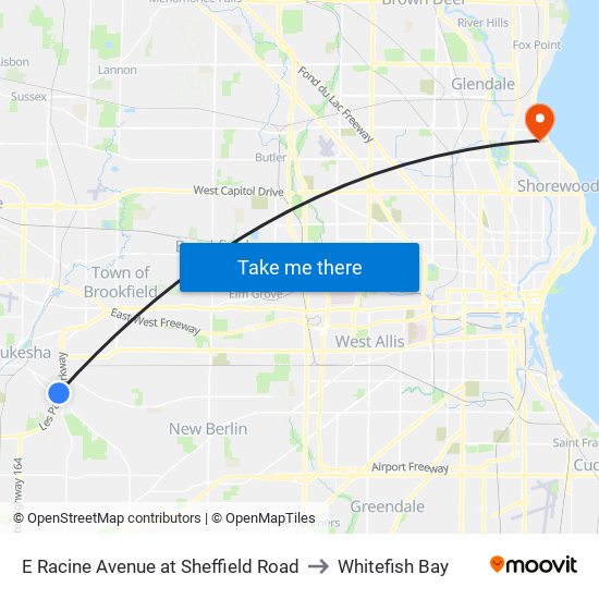 E Racine Avenue at Sheffield Road to Whitefish Bay map