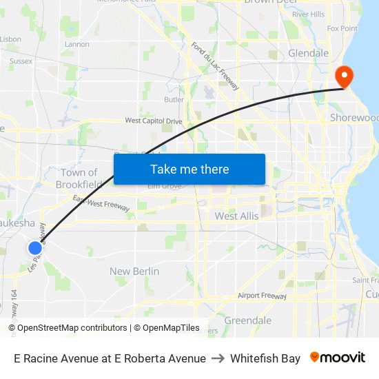 E Racine Avenue at E Roberta Avenue to Whitefish Bay map