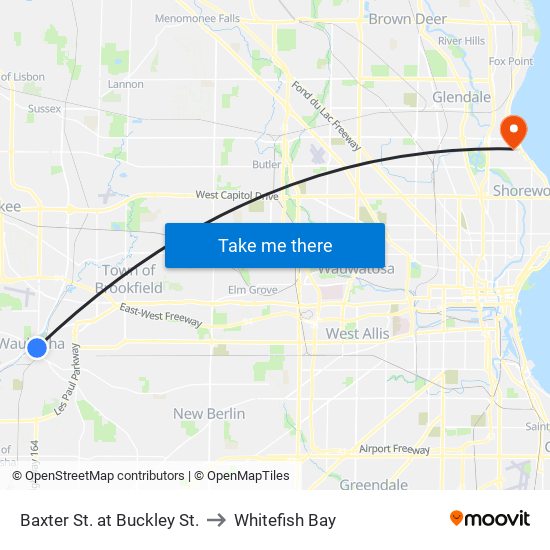Baxter St. at Buckley St. to Whitefish Bay map