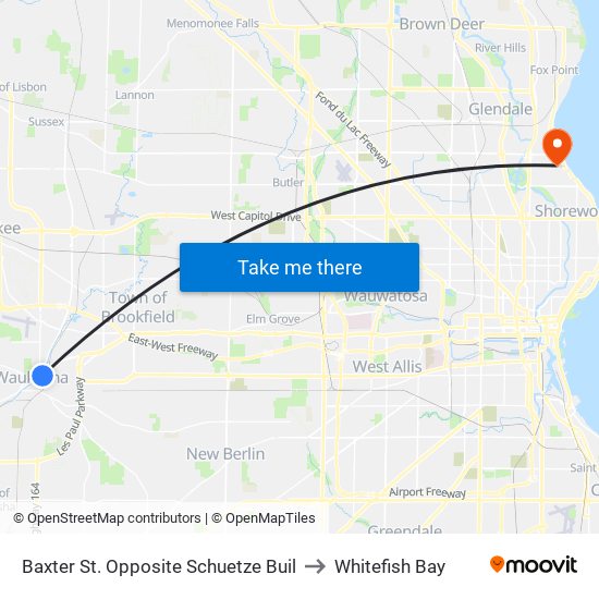 Baxter St. Opposite Schuetze Buil to Whitefish Bay map