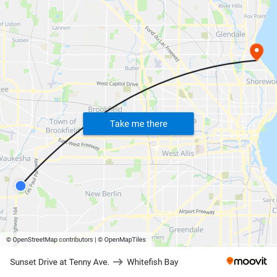 Sunset Drive at Tenny Ave. to Whitefish Bay map