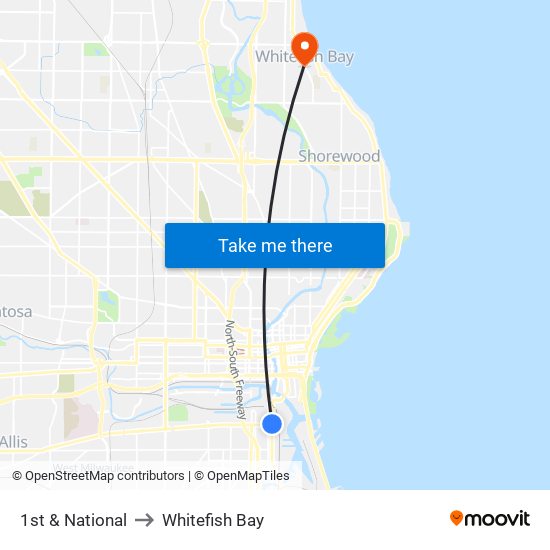 1st & National to Whitefish Bay map