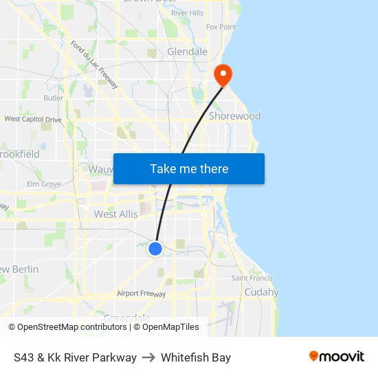 S43 & Kk River Parkway to Whitefish Bay map