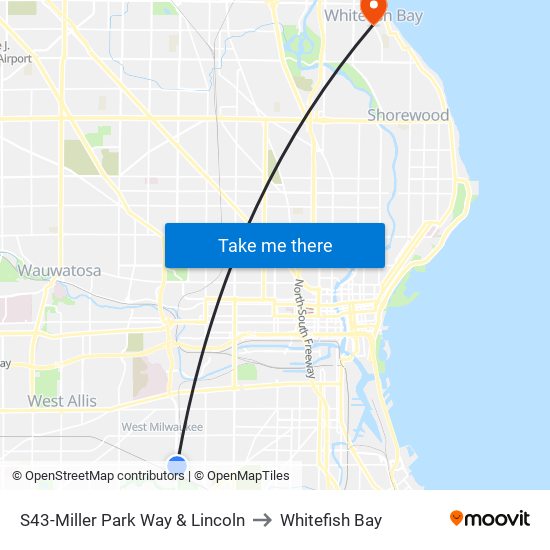 S43-Miller Park Way & Lincoln to Whitefish Bay map
