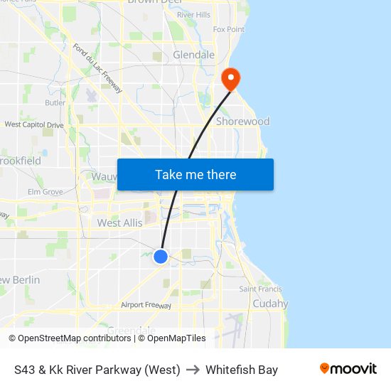 S43 & Kk River Parkway (West) to Whitefish Bay map
