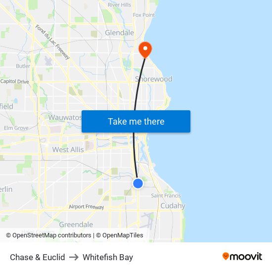 Chase & Euclid to Whitefish Bay map