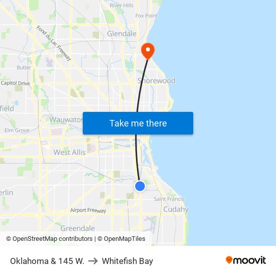 Oklahoma & 145 W. to Whitefish Bay map