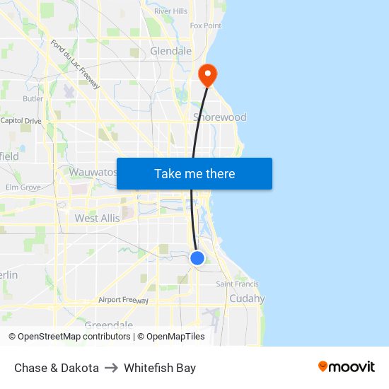 Chase & Dakota to Whitefish Bay map