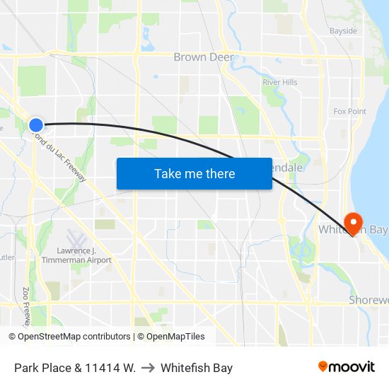Park Place & 11414 W. to Whitefish Bay map