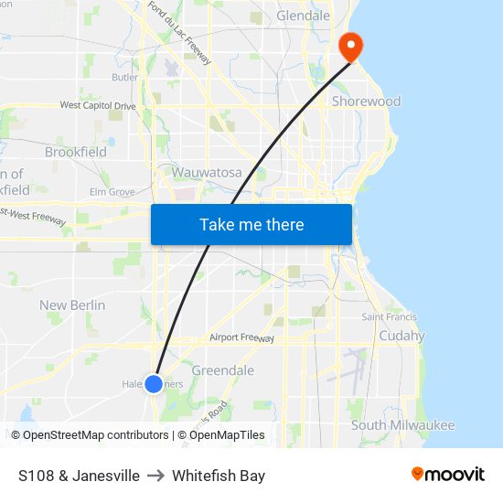 S108 & Janesville to Whitefish Bay map